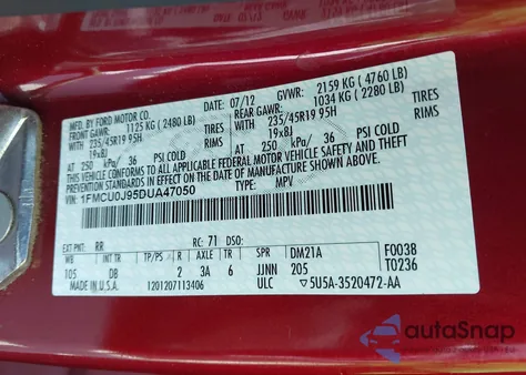 2013 Ford Escape Titanium from USA, damaged, VIN 1FMCU0J95DUA47050